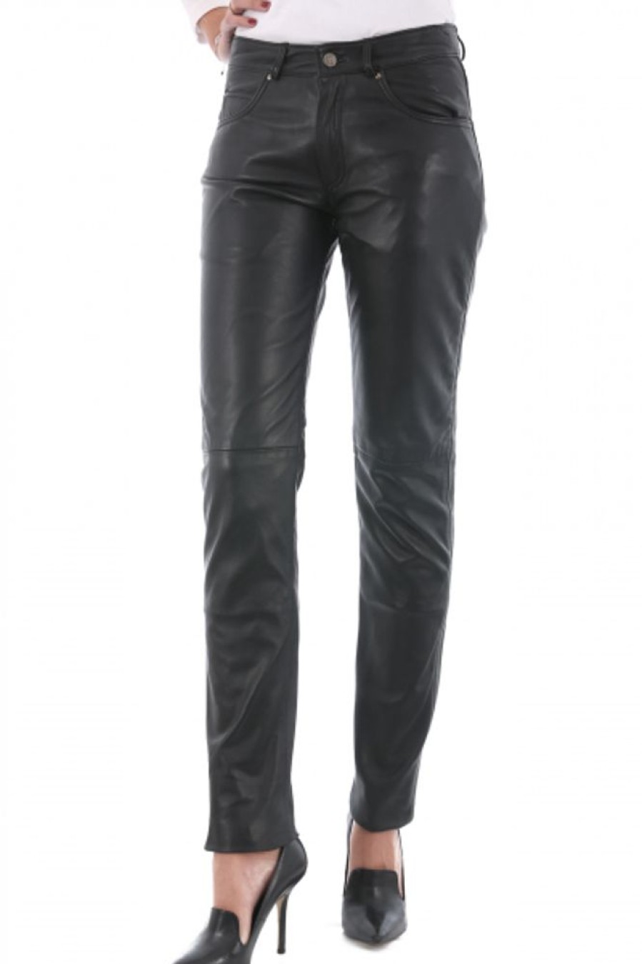 Femme Giorgio Pantalon Cuir | Giorgio 501F Slim Wody Noir