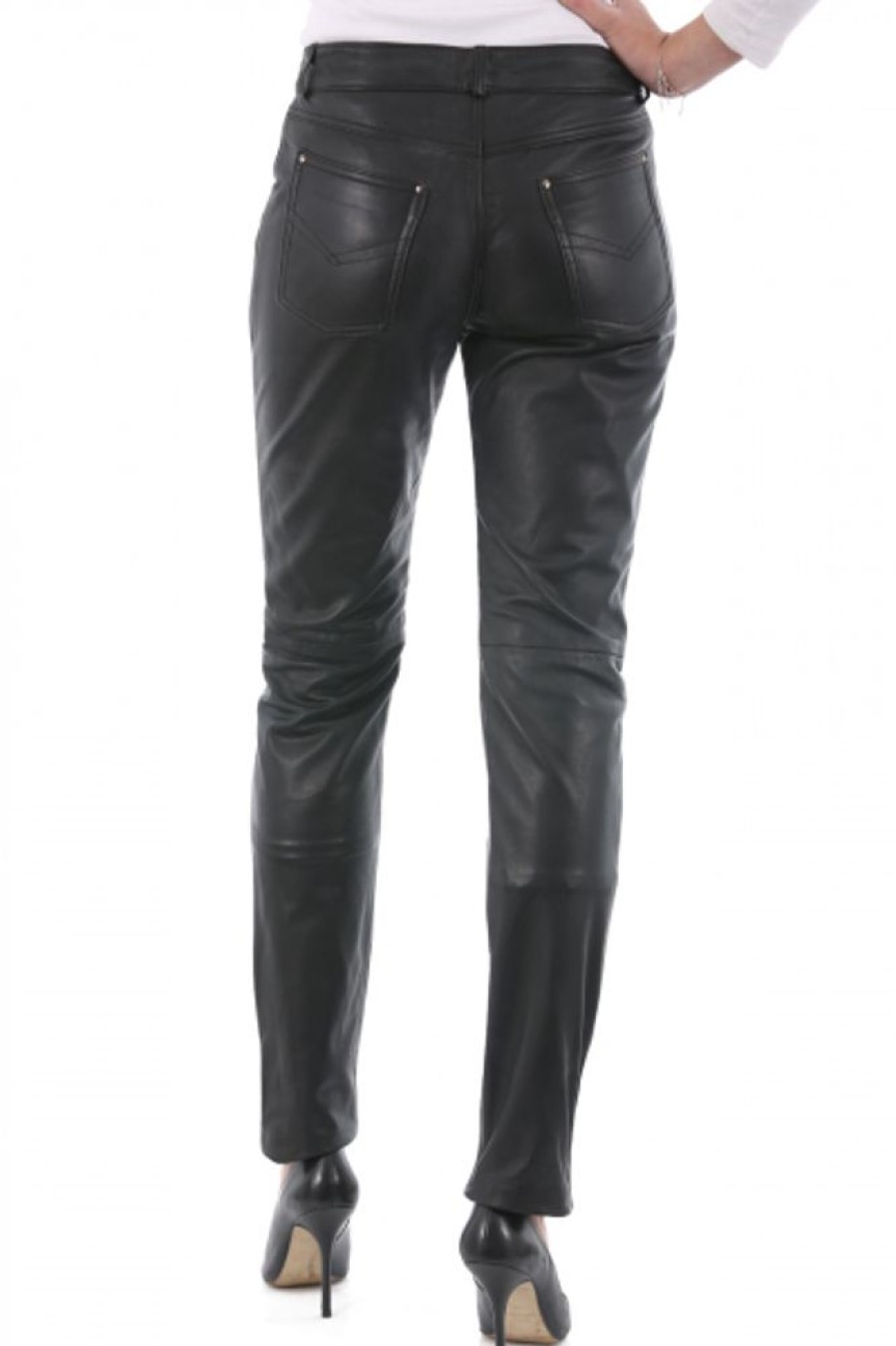 Femme Giorgio Pantalon Cuir | Giorgio 501F Slim Wody Noir