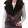 Femme Milpau Gilet Cuir | Milpau Juliette Marron