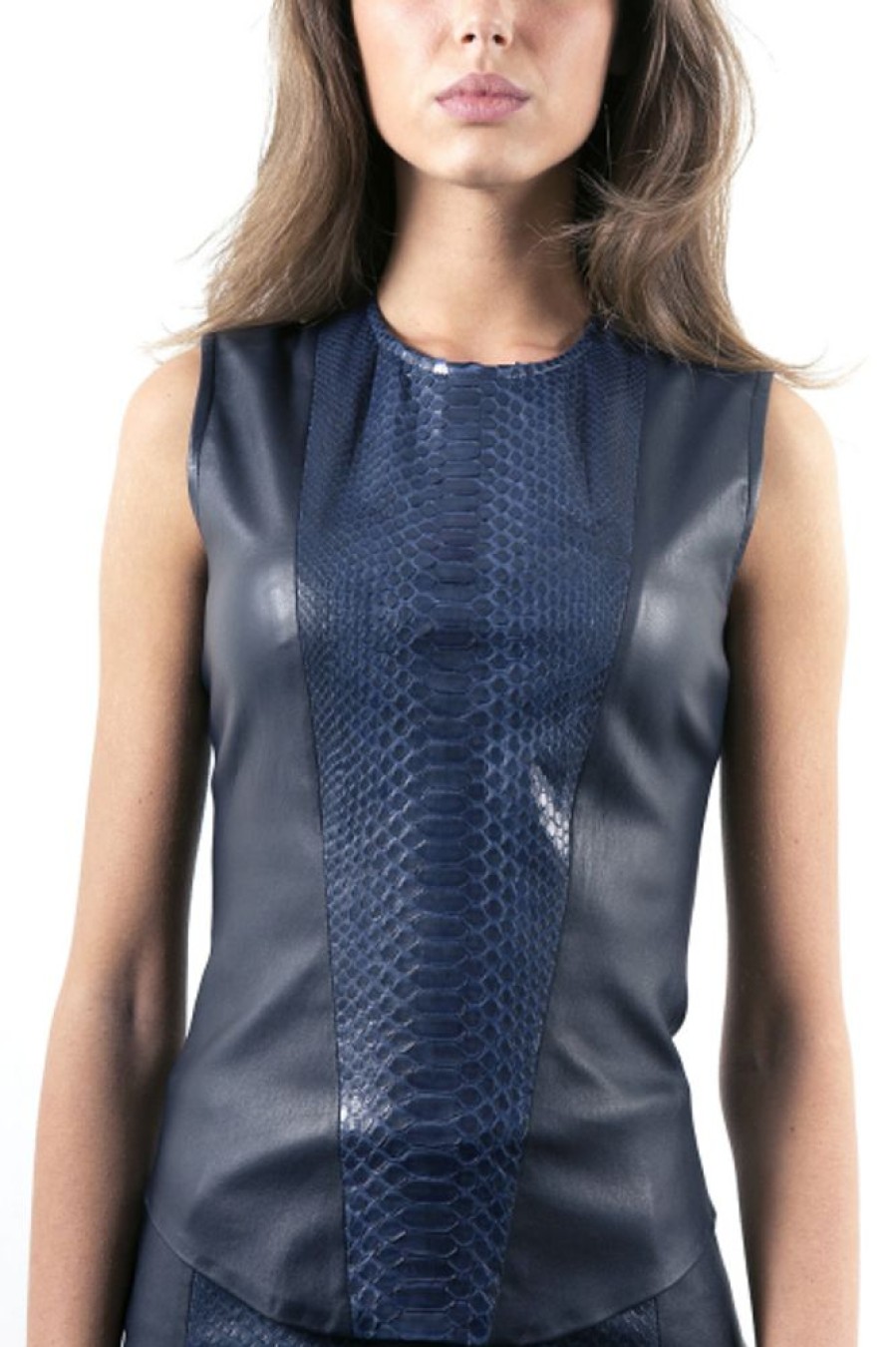 Femme Giorgio Gilet Cuir | Giorgio Zita Python Marine