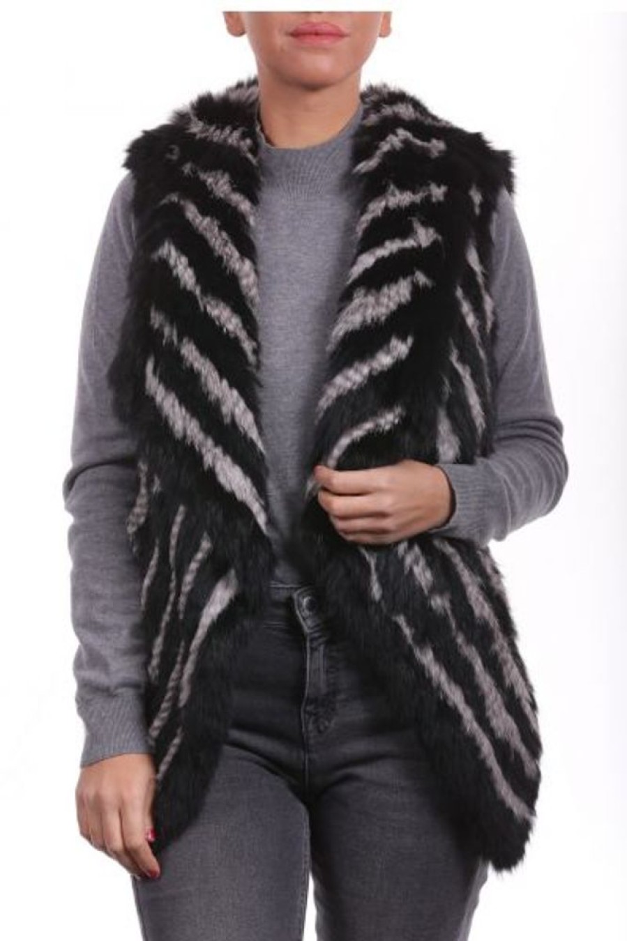 Femme Milpau Gilet / Poncho | Milpau Megu00E8Ve Noir Et Gris