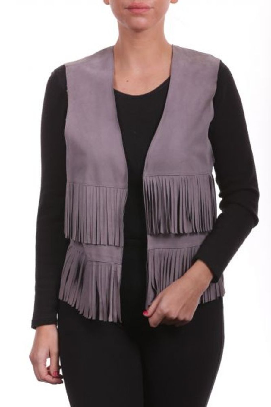 Femme Milpau Gilet Cuir | Milpau Marnie Gris