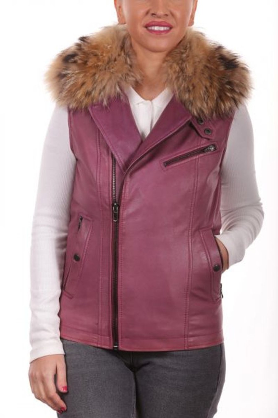 Femme MacDouglas Gilet Cuir | Mac Douglas Beth Rose Foncu00E9