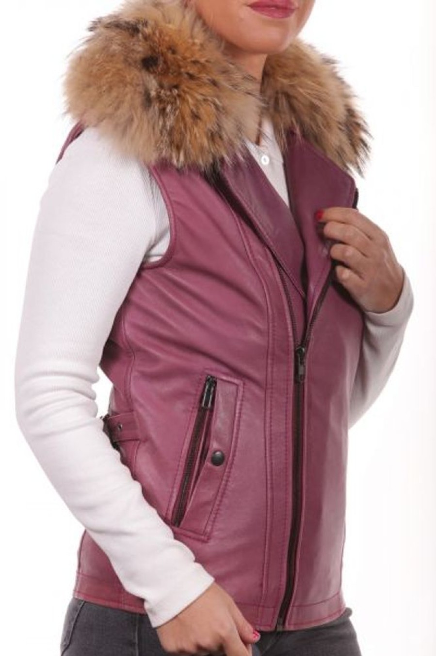 Femme MacDouglas Gilet Cuir | Mac Douglas Beth Rose Foncu00E9