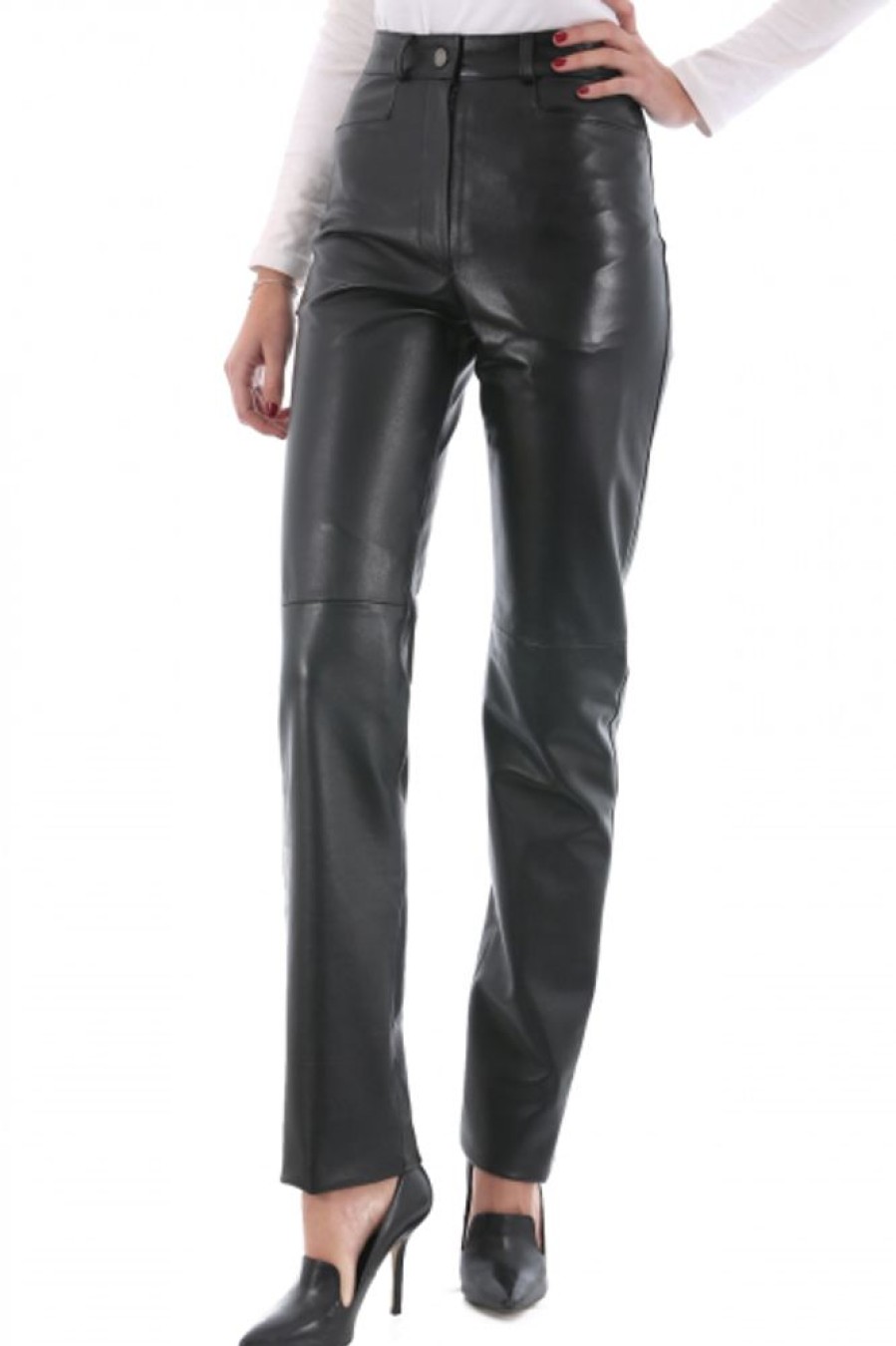 Femme Giorgio Pantalon Cuir | Giorgio Agnes Noir