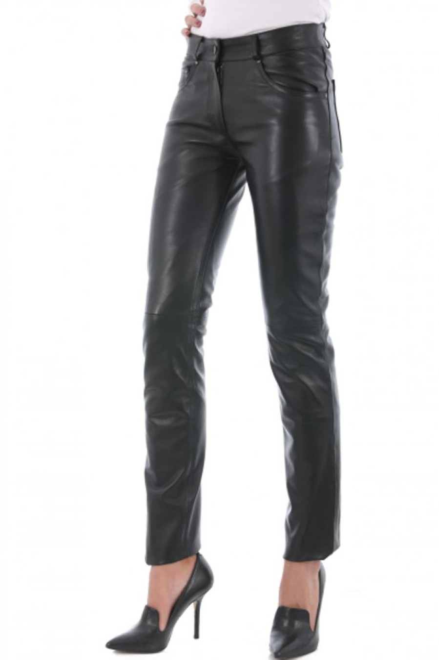 Femme Giorgio Pantalon Cuir | Giorgio Slim 501 Noir